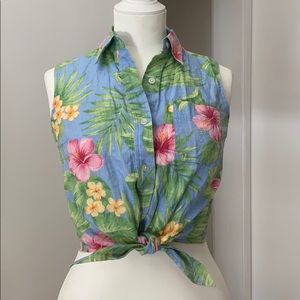 Vintage Hawaiian print Ralph Lauren tie front top